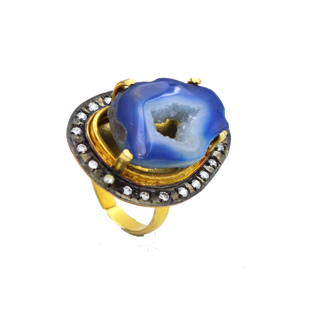 AGATE WITH CZ DULE PLATING DESIGNER RING WHOLESALE 10 PC APR005