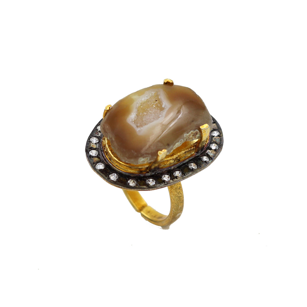 AGATE WITH CZ DULE PLATING DESIGNER RING WHOLESALE 10 PC APR005