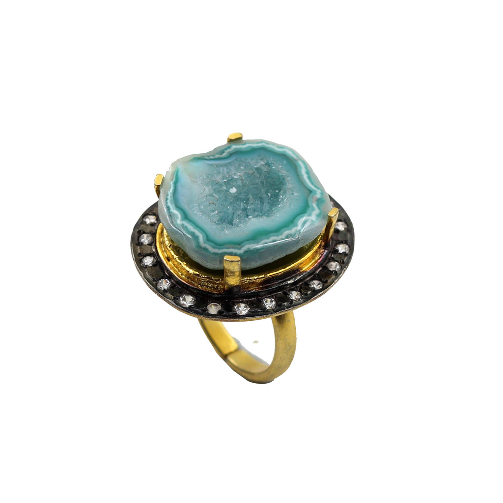 AGATE WITH CZ DULE PLATING DESIGNER RING WHOLESALE 10 PC APR005