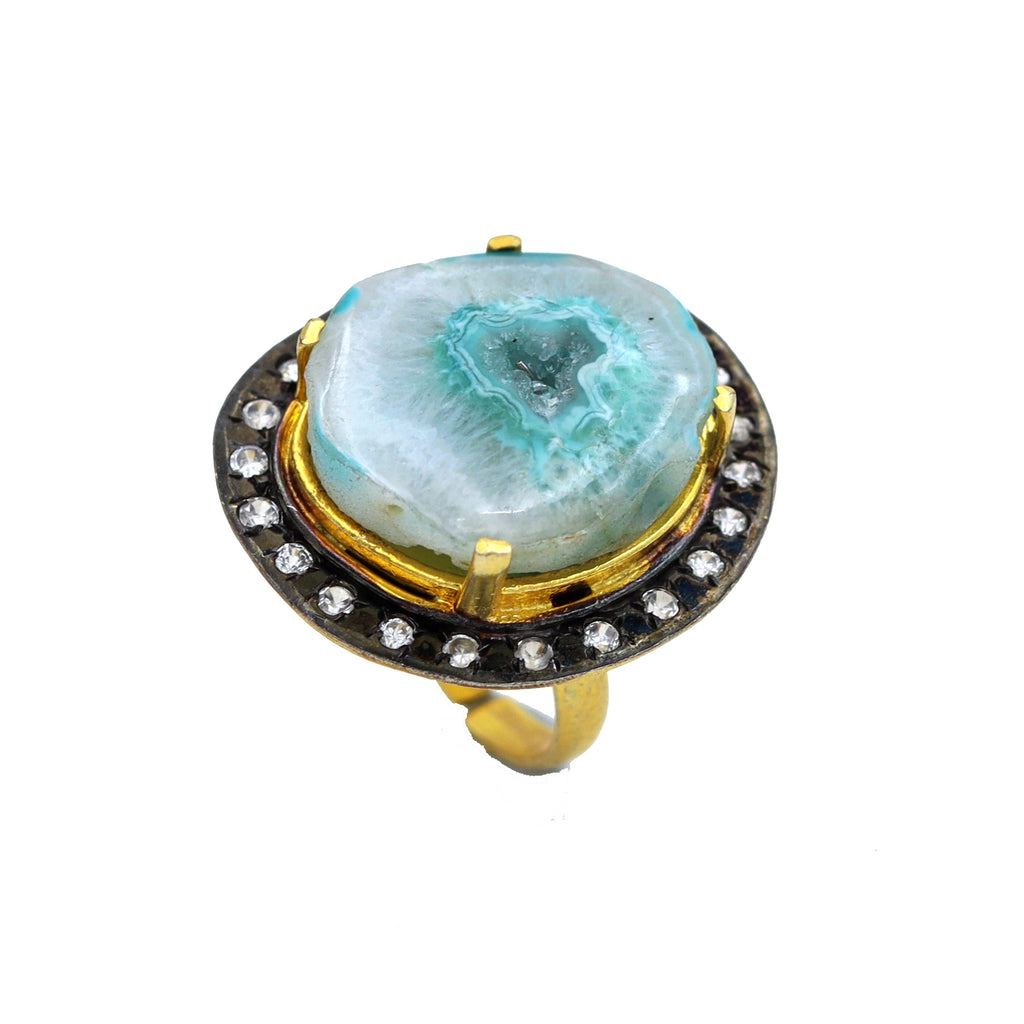 AGATE WITH CZ DULE PLATING DESIGNER RING WHOLESALE 10 PC APR005