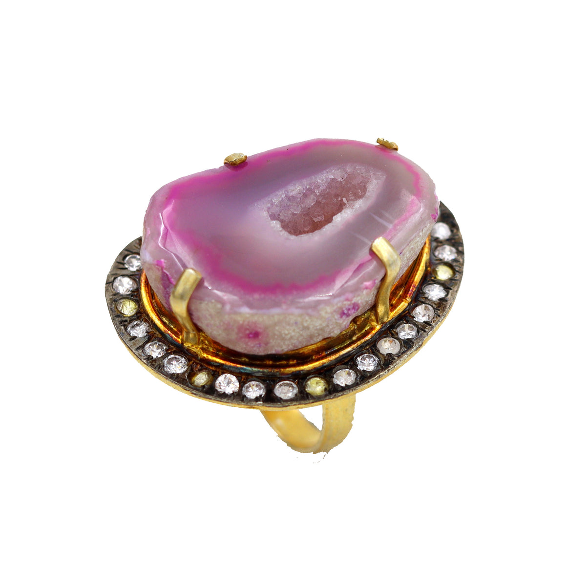 AGATE WITH CZ DULE PLATING DESIGNER RING WHOLESALE 10 PC APR005
