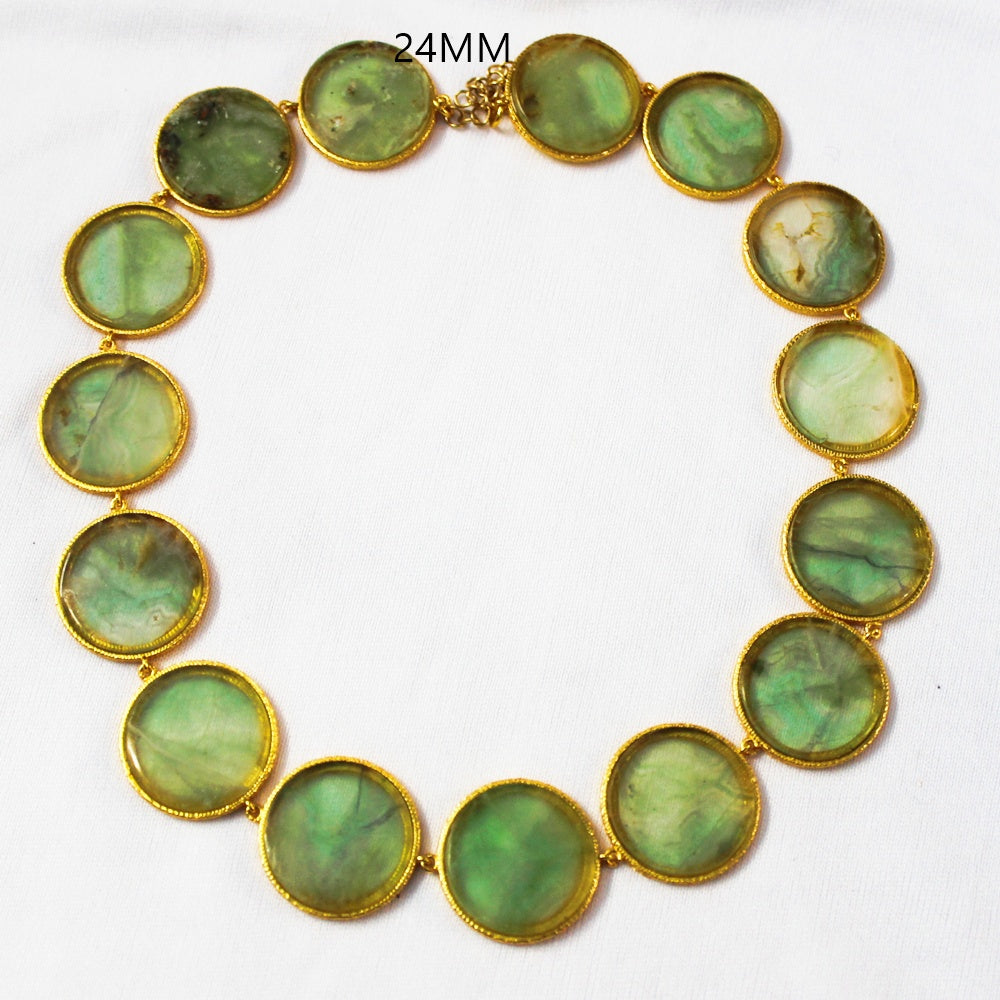 ROUND DISC FLORITE STONE 24 MM DESIGNER NECKLACE