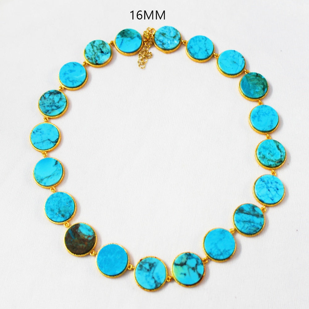 ROUND DISC TERQUISE  STONE 16 MM DESIGNER NECKLACE