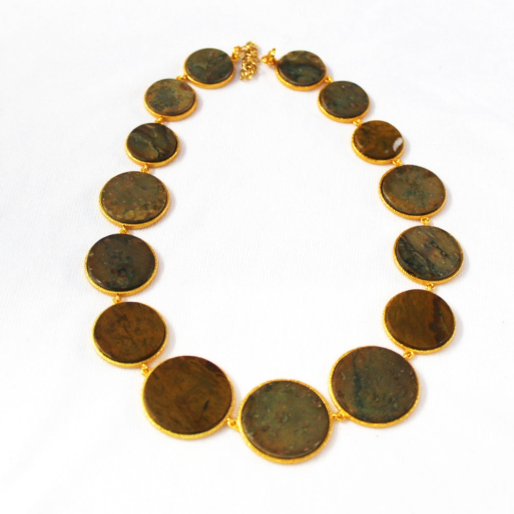ROUND DISC JASPER STONE 24,20,16 MM DESIGNER NECKLACE