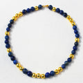 BRASS WITH GOLD PLATED AND LAPIS GEM STONE ROUND BEADS DESIGNER NECKLACE BGN0038