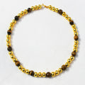 BRASS WITH GOLD PLATED AND TIGER S EYE  GEM STONE ROUND BEADS DESIGNER NECKLACE BNG0039