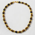 BRASS WITH GOLD PLATED AND TIGER S EYE GEM STONE ROUND BEADS DESIGNER NECKLACE BNG0041