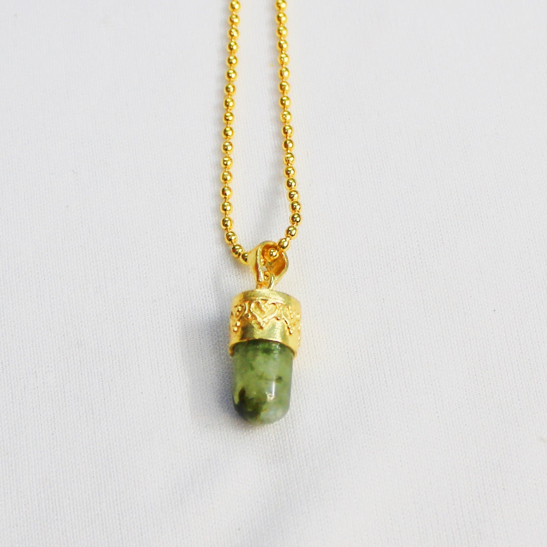 BRASS WITH GOLD PLATED PREHNITE  BULLET DESIGNER NECKLACE  BGN0050
