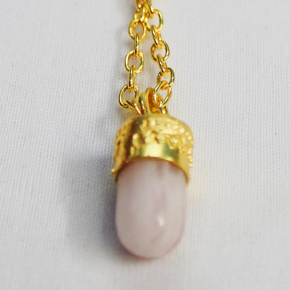 BRASS WITH GOLD PLATED ROSE QUARTZ   BULLET DESIGNER NECKLACE
