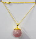 ROSE  QUARTZ 25MM BALL GOLD PLATED BRASS NECKLACE BGN0055