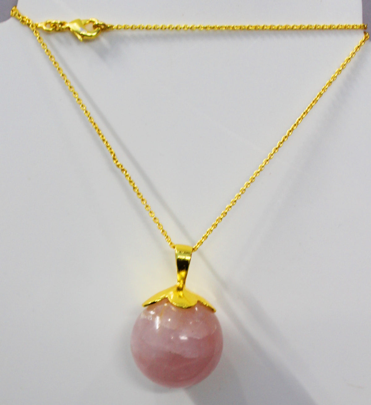 ROSE  QUARTZ 25MM BALL GOLD PLATED BRASS NECKLACE BGN0055
