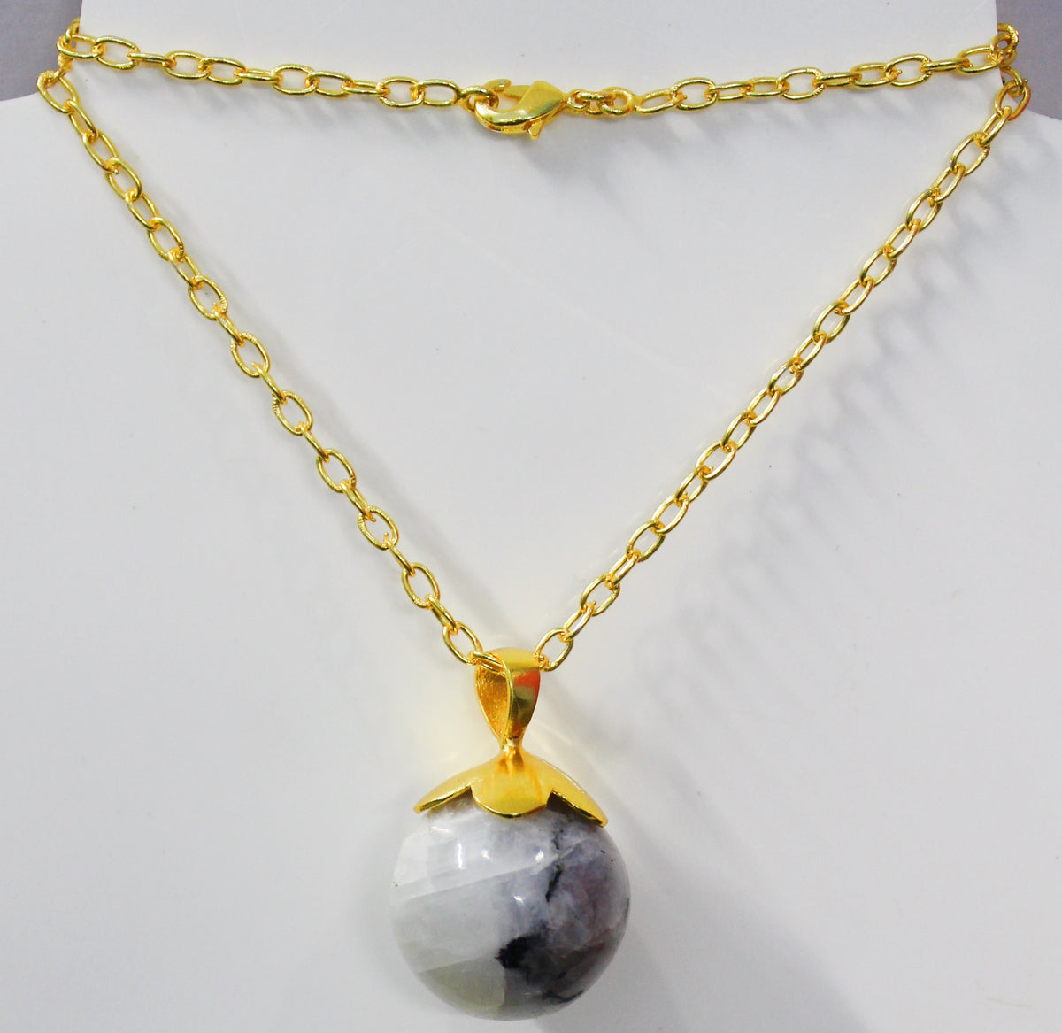 MOONSTONE  25MM BALL GOLD PLATED BRASS NECKLACE  BGN0059