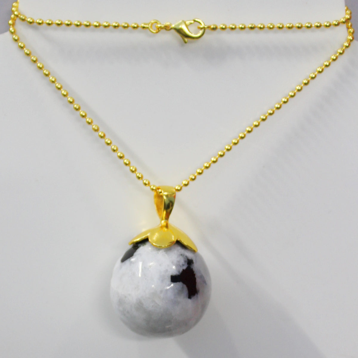 MOONSTONE  30 MM BALL GOLD PLATED BRASS NECKLACE BGN0060