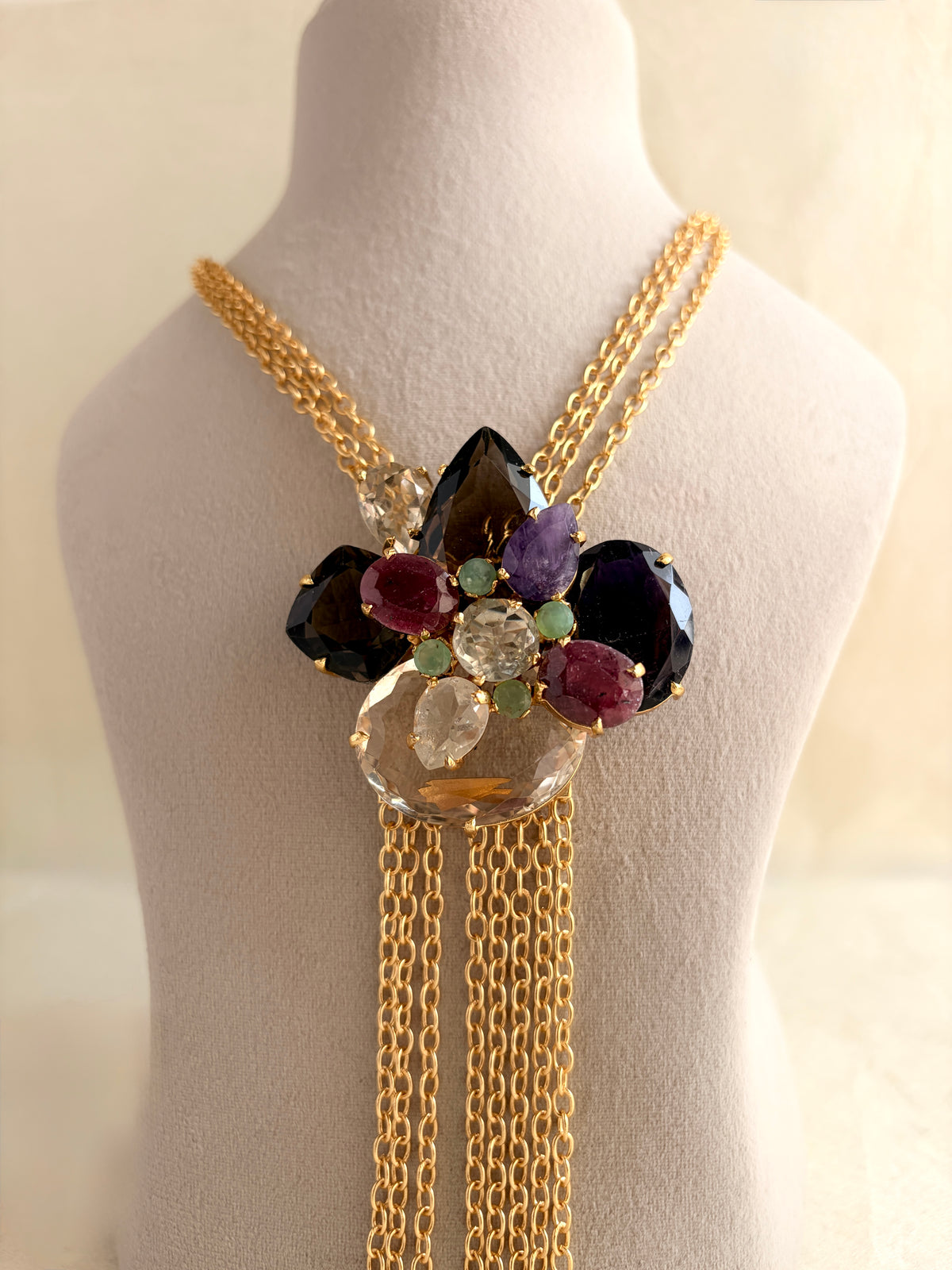 MULTY STONE BROOCH CHAIN NECKLACE EEN0140