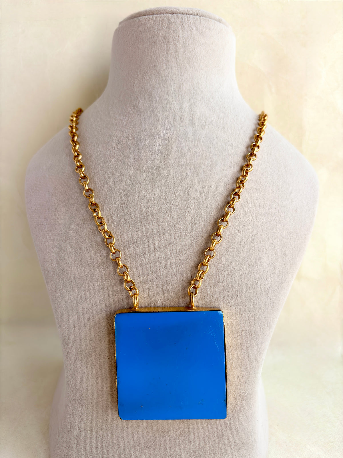 FLAT TURQUOISE PENDANT CHAIN NECKLACE EEN0146