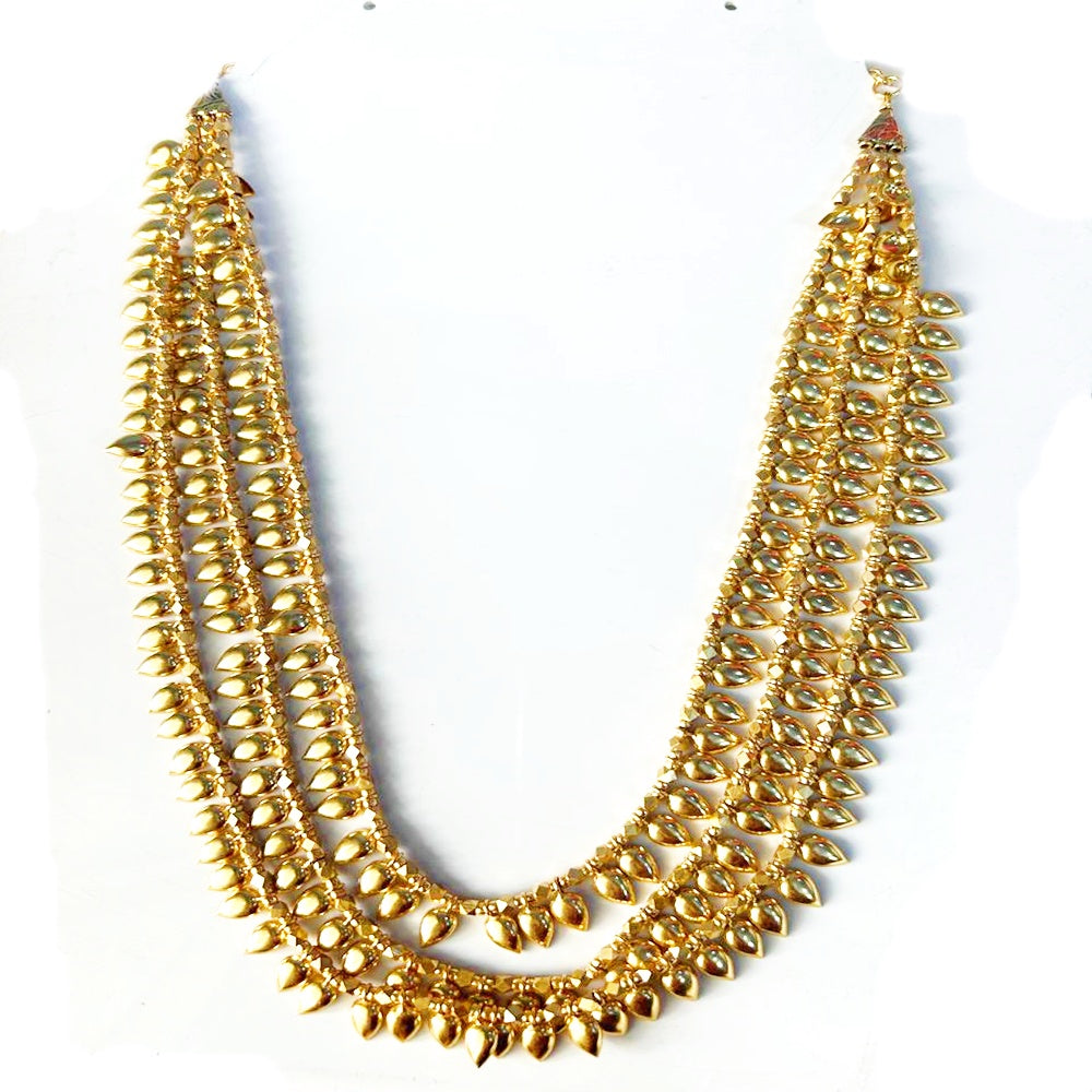 NIKAL FREE GOLD PLATED MULTY LINE DROOP LEAFS BIG NECKLACE EEN0166