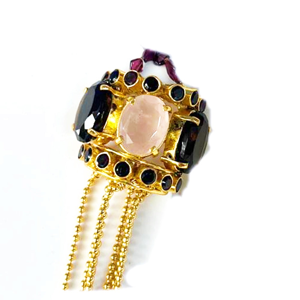 MULTY STONE BROOCH LONG CHAIN NECKLACE EEN0168