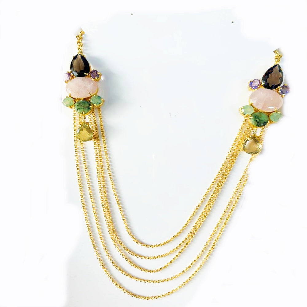 MULTY STONE BROOCH CHAIN LONG NECKLACE EEN0170
