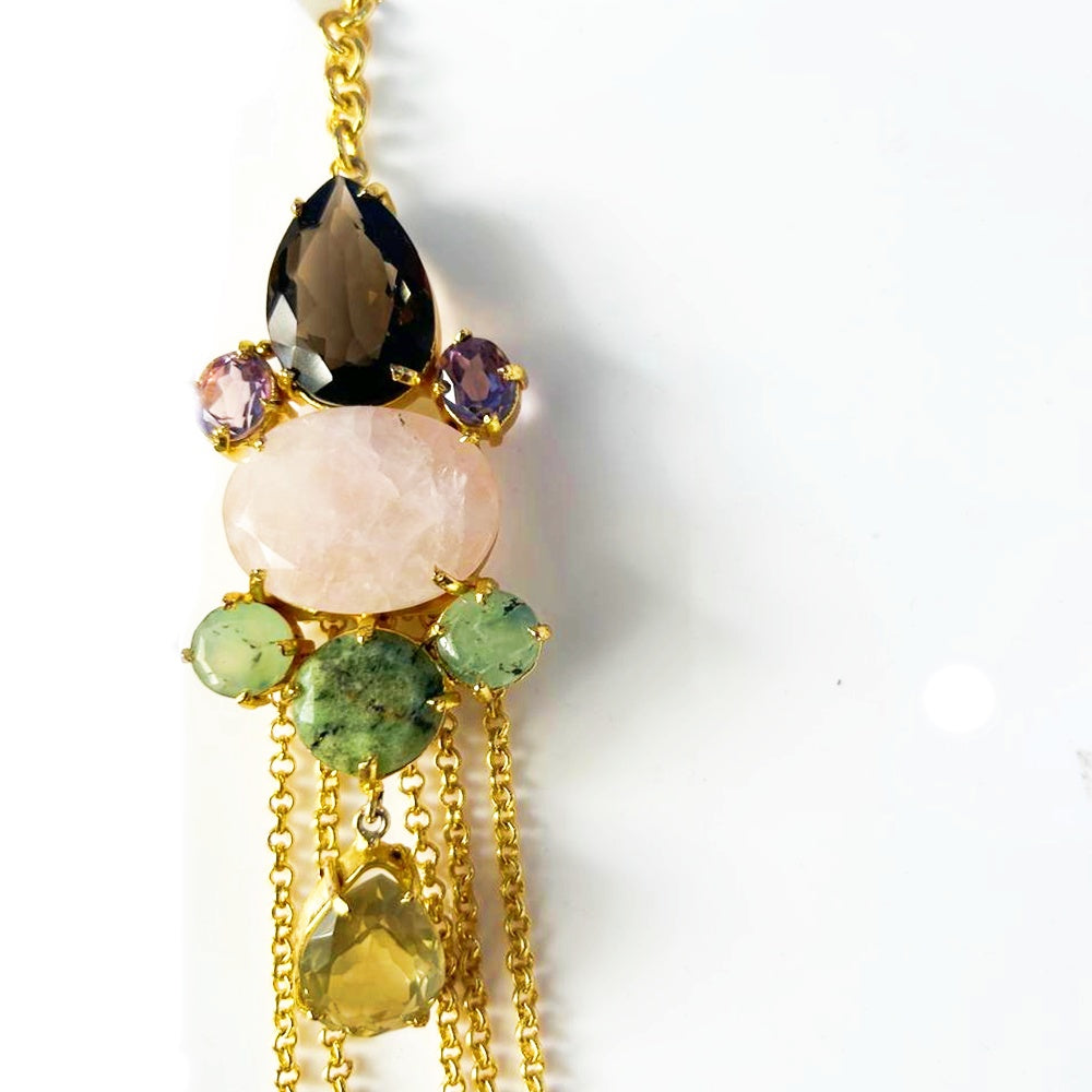 MULTY STONE BROOCH CHAIN LONG NECKLACE EEN0170