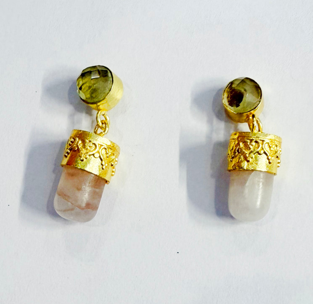 NIKEL FREE BRASS GOLD PLATED CEOATED WITH&nbsp; SMOKY ,MOONSTON  LAOPIS STONE SETAED EARRING WHOLESALE 10 PAIR EGG0106