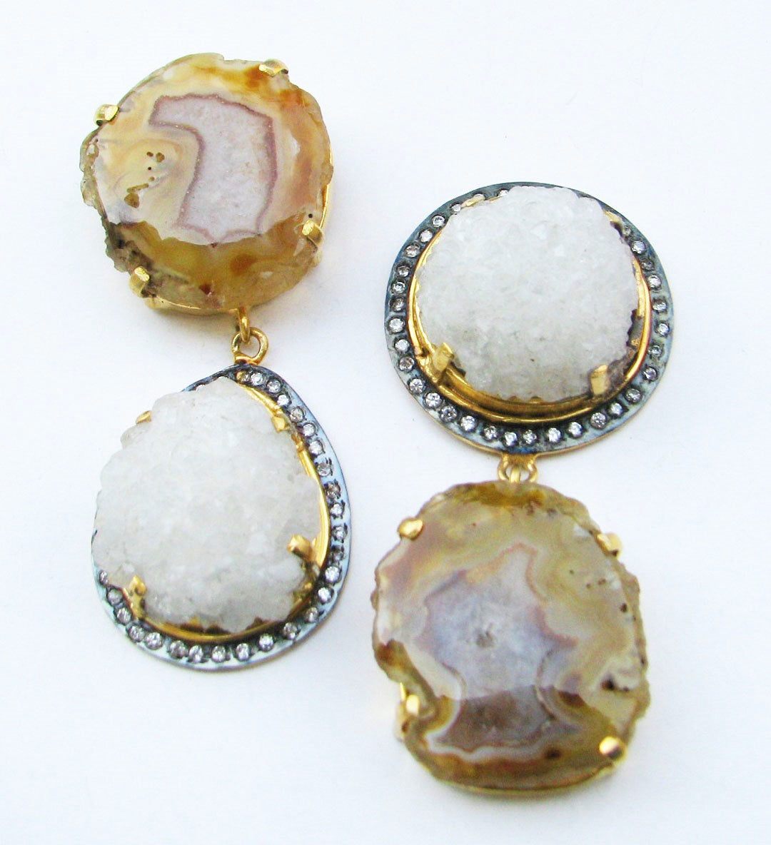 AGATE WITH CZ DULE PLATING DESIGNER EARRING WHOLESALE 10 PAIR GAE005