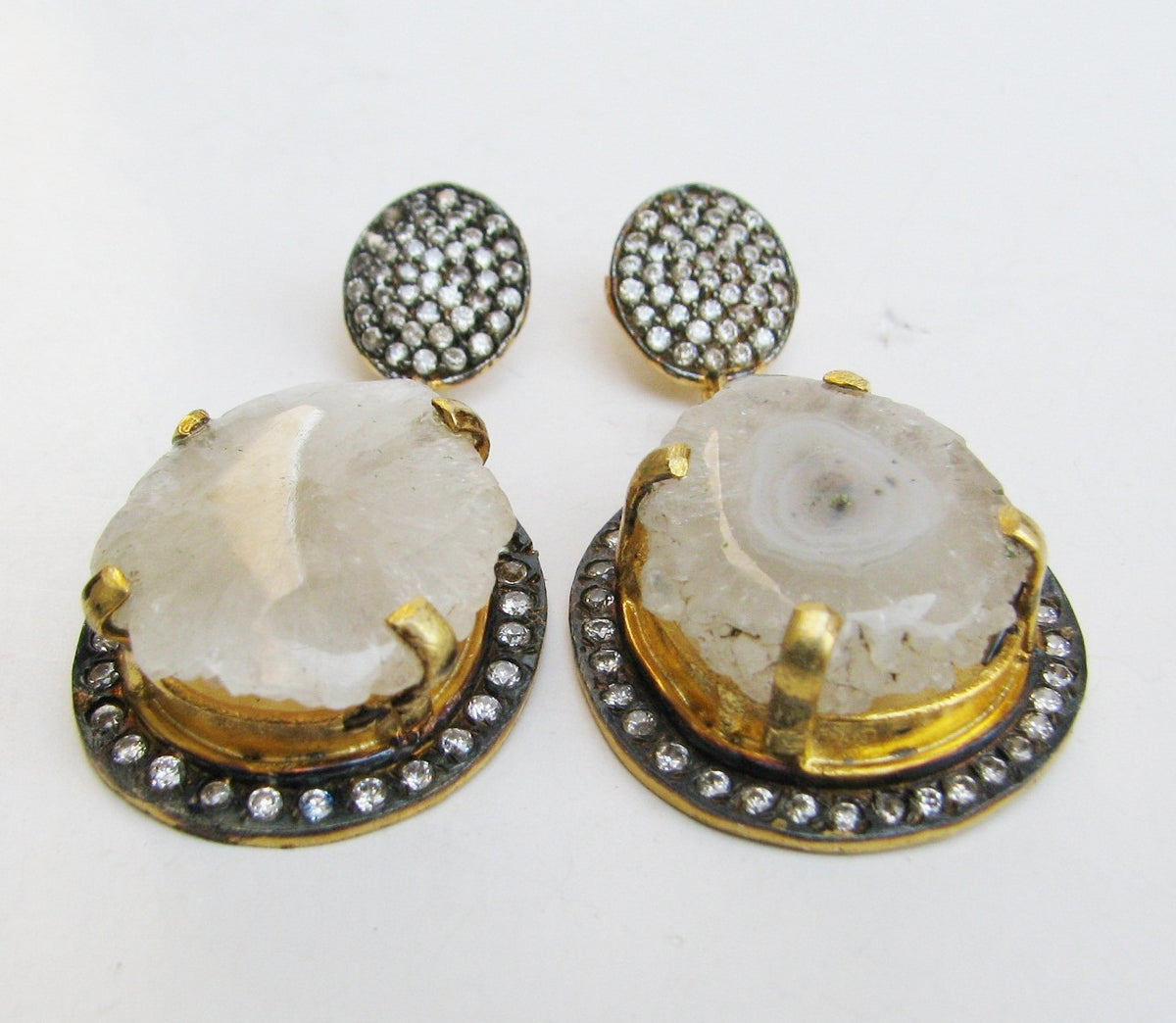 AGATE WITH CZ DULE PLATING DESIGNER EARRING WHOLESALE 10 PAIR