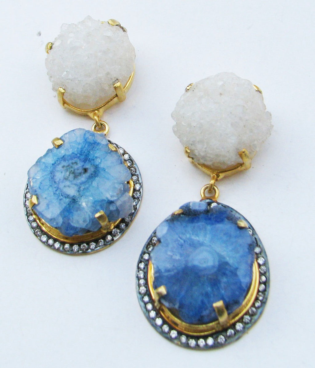 AGATE WITH CZ DULE PLATING DESIGNER EARRING WHOLESALE 10 PAIR GAE005