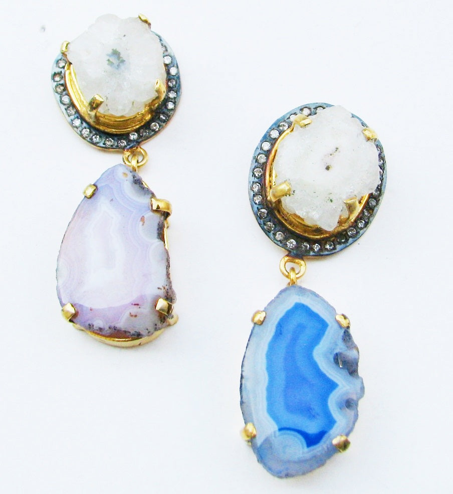 AGATE WITH CZ DULE PLATING DESIGNER EARRING WHOLESALE 10 PAIR GAE005
