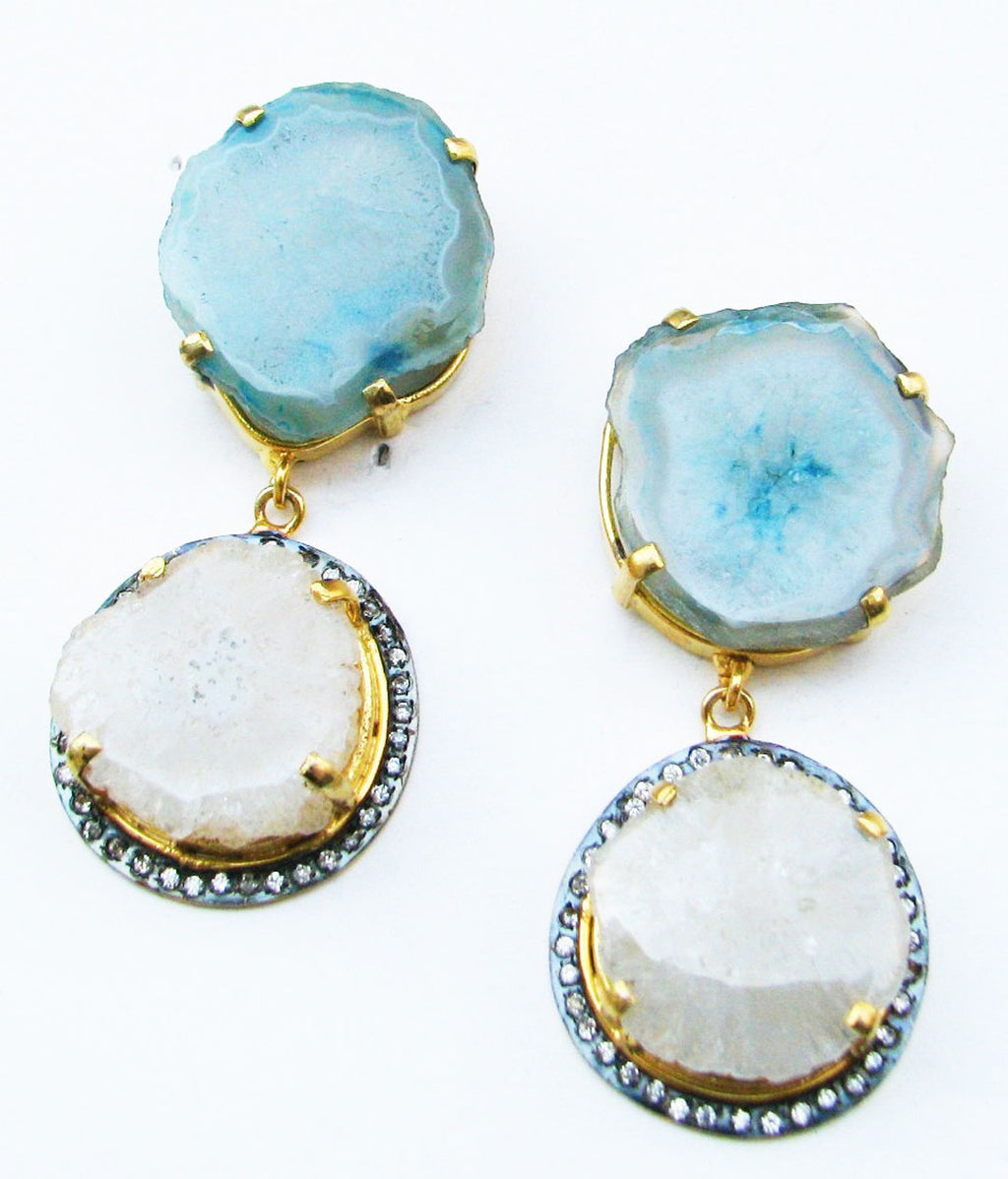 AGATE WITH CZ DULE PLATING DESIGNER EARRING WHOLESALE 10 PAIR GAE005