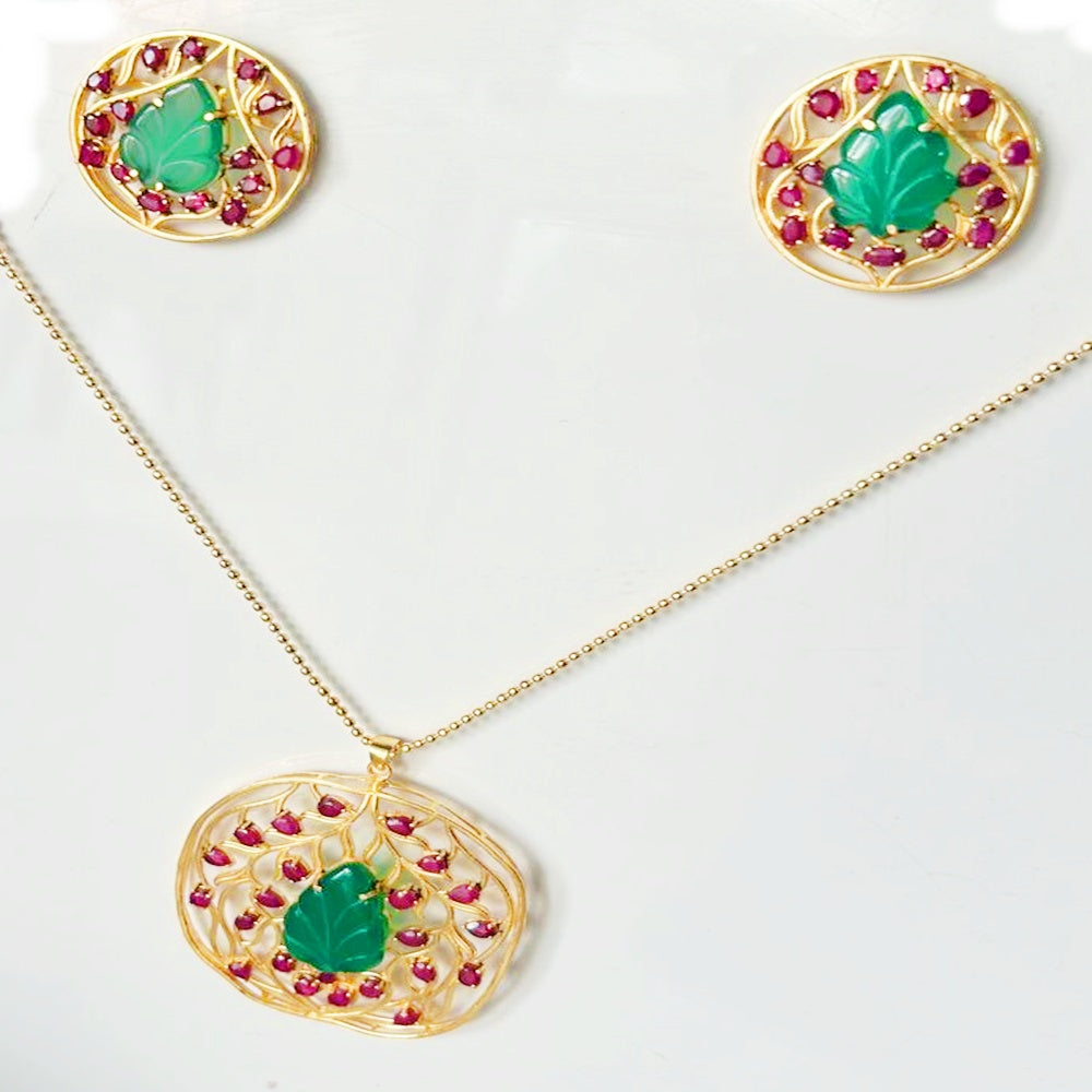 RUBY GREEN ONYX PENDANT SET KPS0032