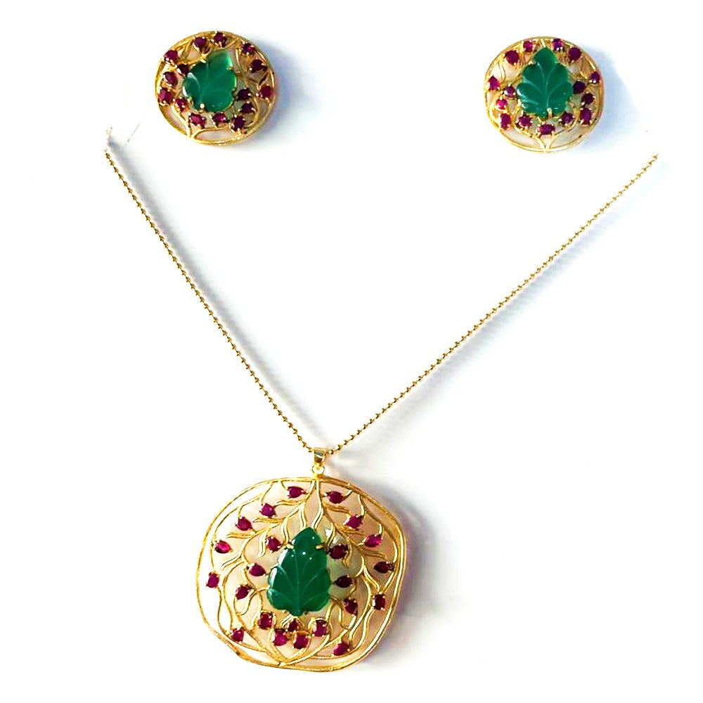 RUBY GREEN ONYX PENDANT SET KPS0032