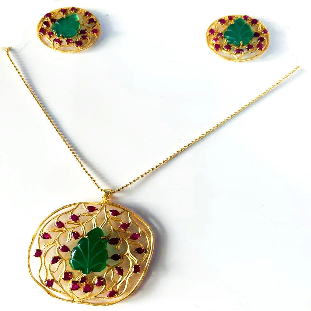 RUBY GREEN ONYX PENDANT SET KPS0032
