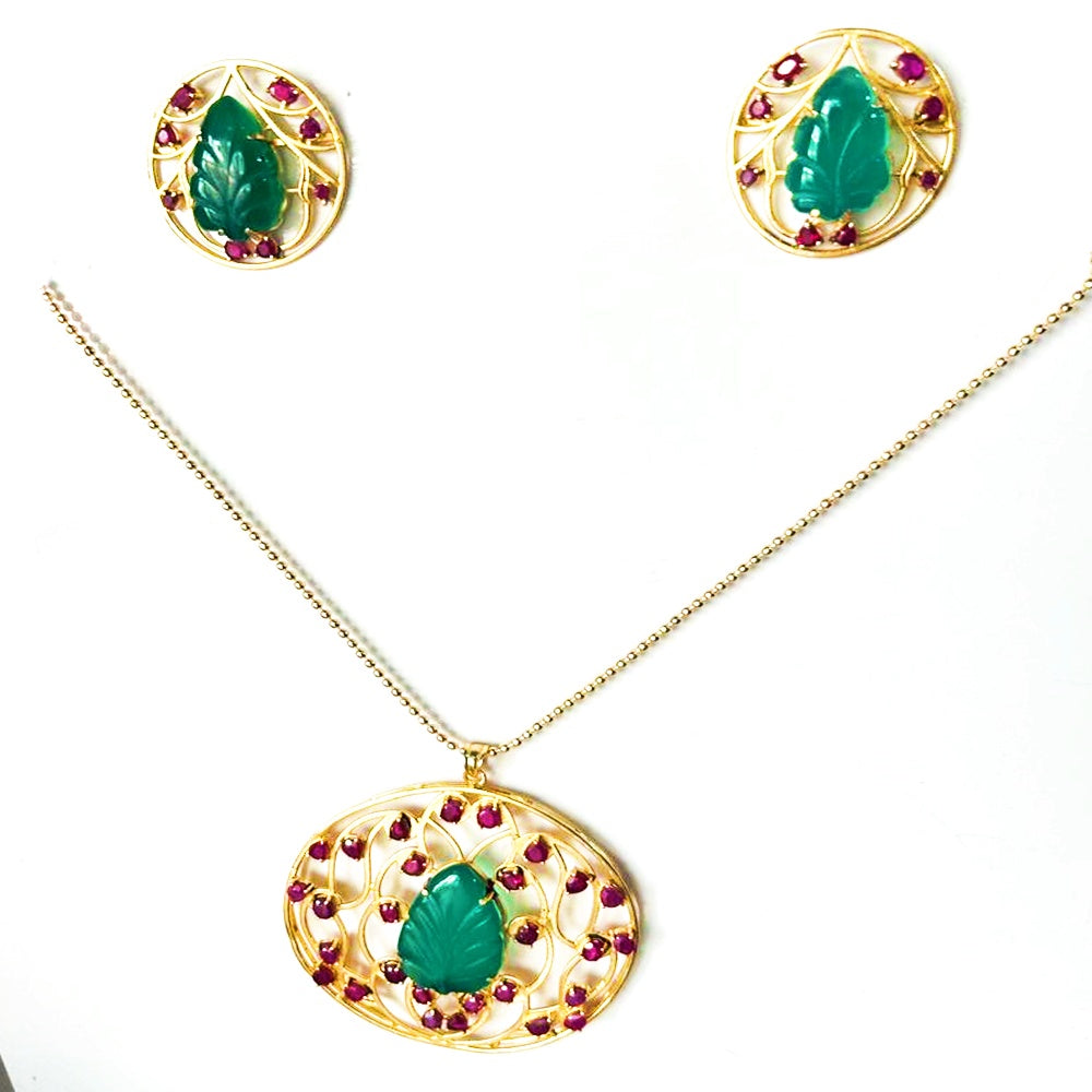 RUBY GREEN ONYX PENDANT SET KPS0033