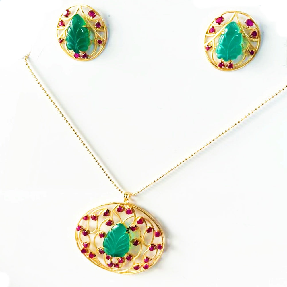 RUBY GREEN ONYX PENDANT SET KPS0033