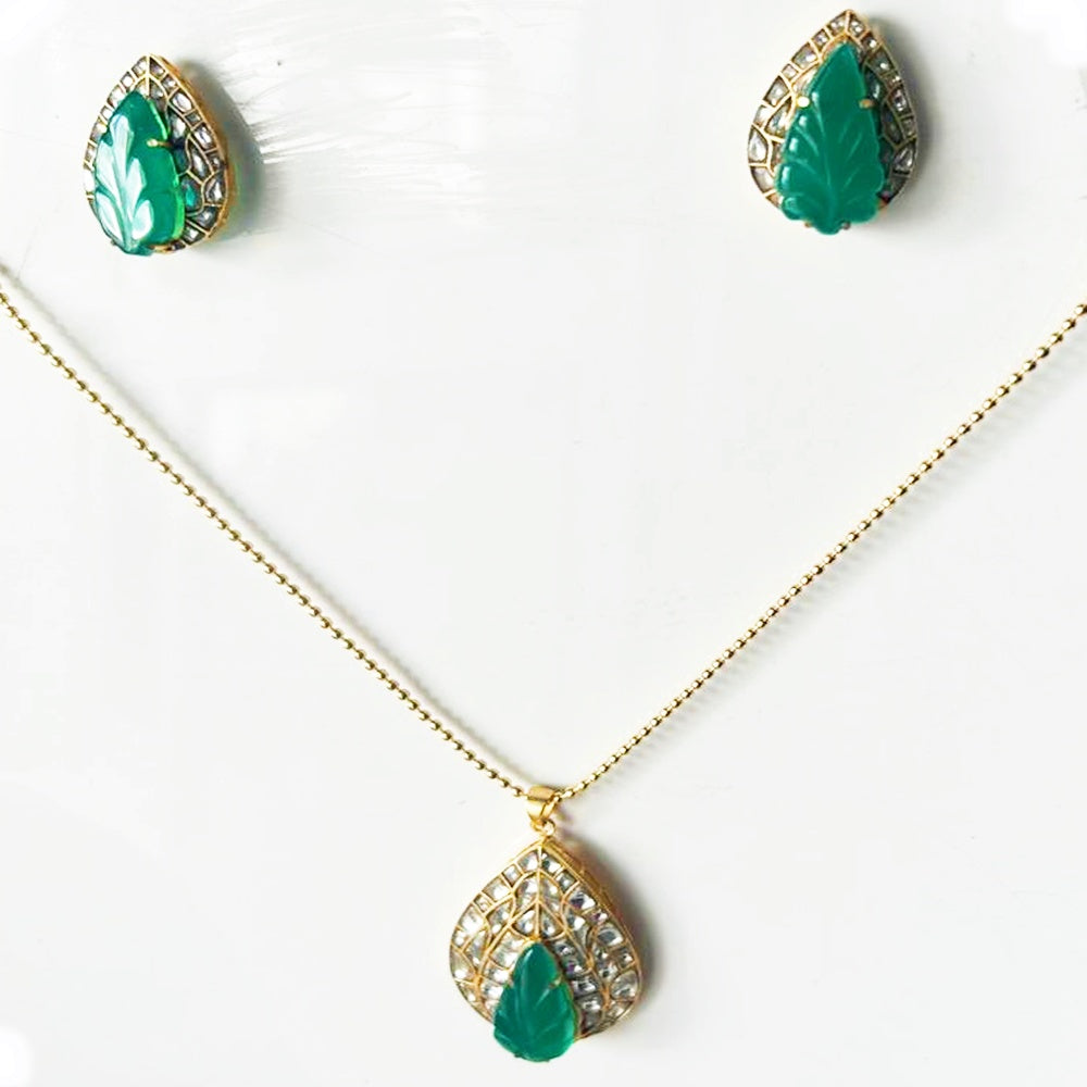 KUNDAN GREEN ONYX PENDANT SET KPS0034