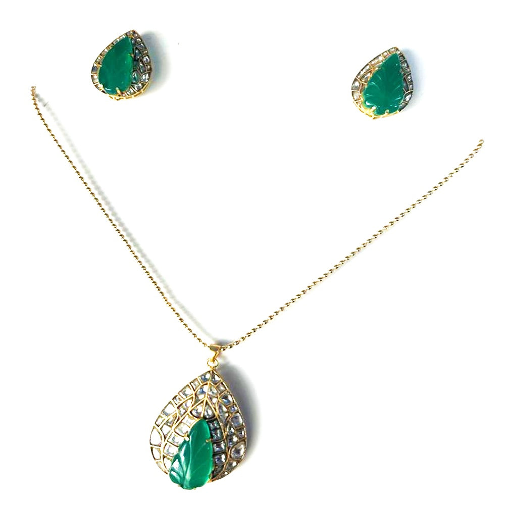 KUNDAN GREEN ONYX PENDANT SET KPS0034