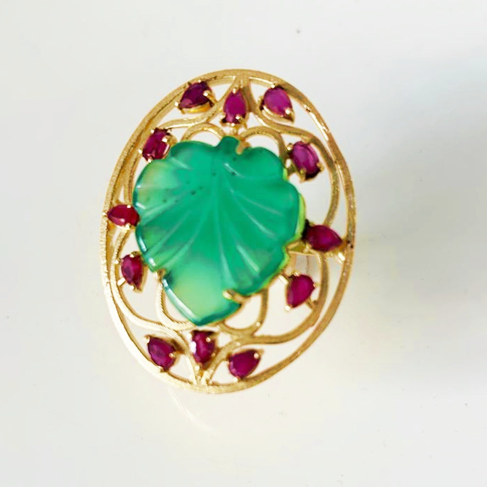 INDIAN RUBY GREEN ONYX RING KPS0039