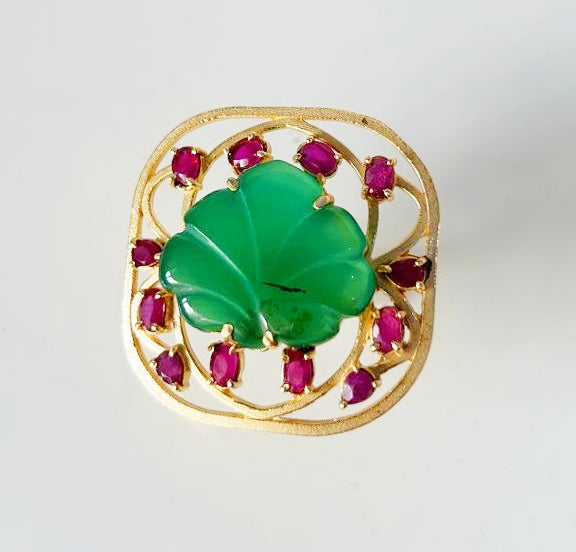 INDIAN RUBY GREEN ONYX RING KPS0040
