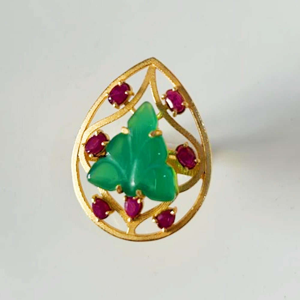 INDIAN RUBY GREEN ONYX RING KPS0042