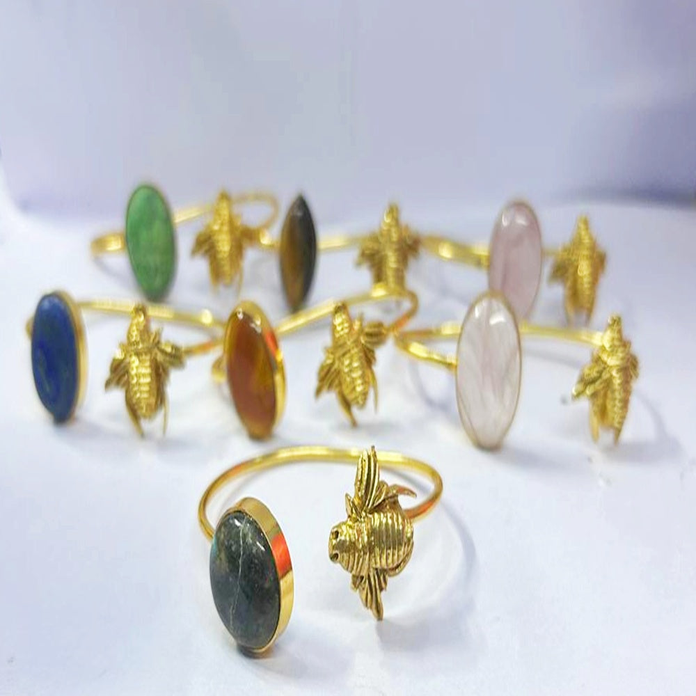NIKAL FREE GOLD PLATED WILDLIFE CUFF BRACELET WITH SEMI PRECIOUS STONES  WHOLESALE 10 PC WBG0012