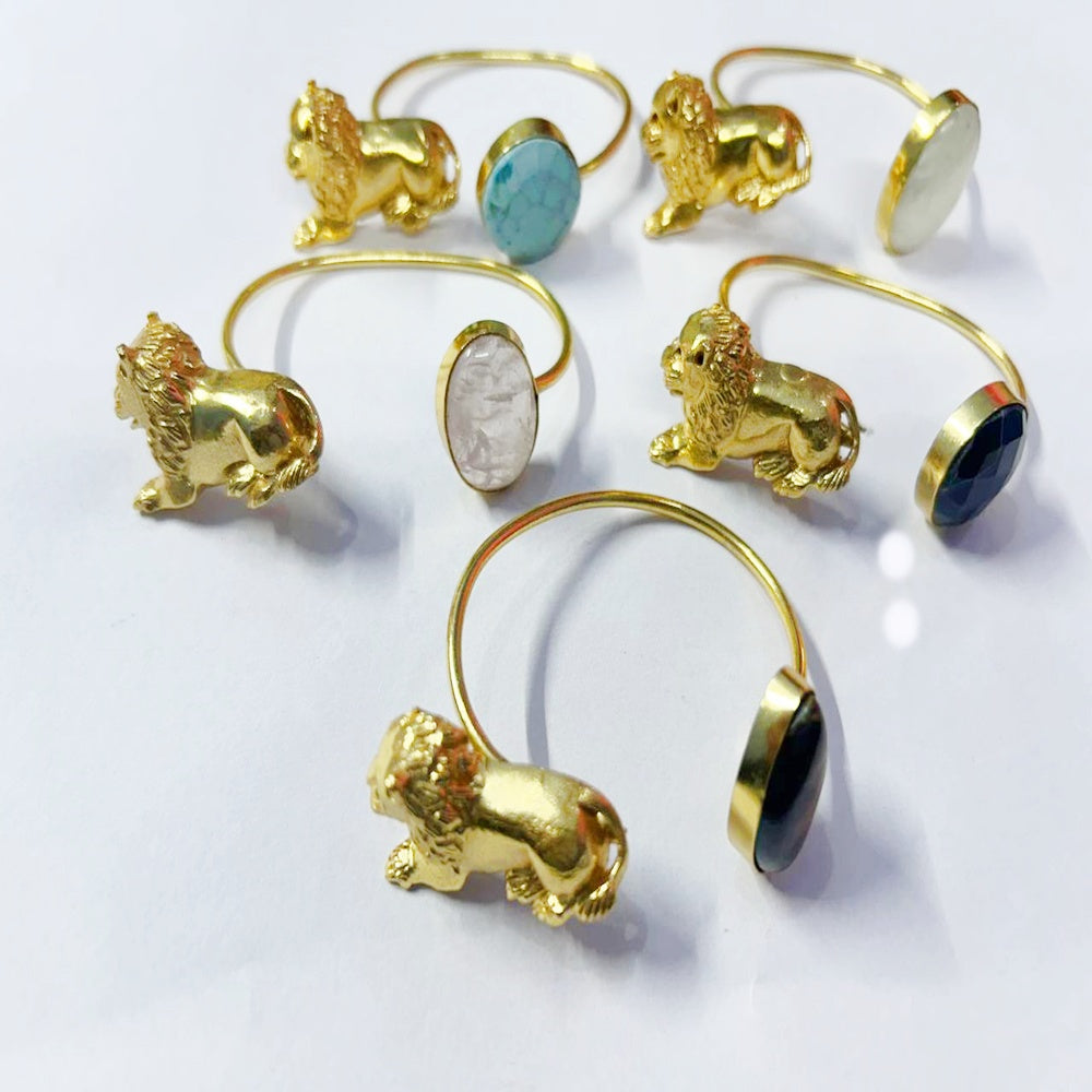 NIKAL FREE GOLD PLATED WILDLIFE CUFF BRACELET WITH SEMI PRECIOUS STONES  WHOLESALE 10 PC WBG0013