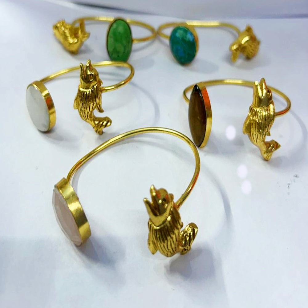 NIKAL FREE GOLD PLATED WILDLIFE CUFF BRACELET WITH SEMI PRECIOUS STONES  WHOLESALE 10 PC WBG0016
