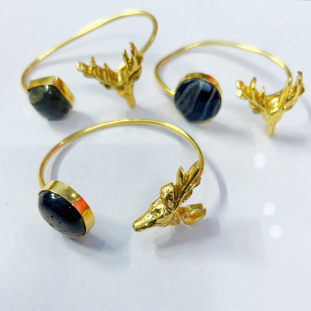 NIKAL FREE GOLD PLATED WILDLIFE CUFF BRACELET WITH SEMI PRECIOUS STONES  WHOLESALE 10 PC  WBG0018