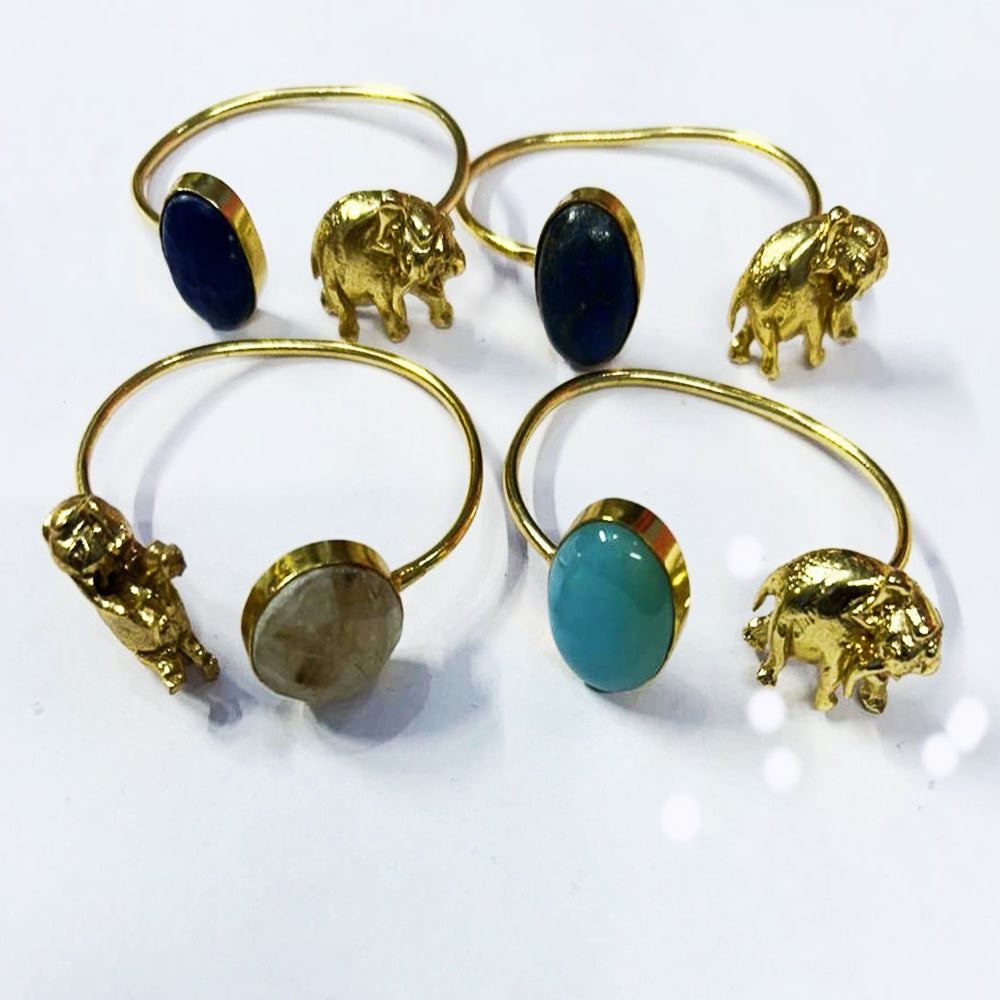 NIKAL FREE GOLD PLATED WILDLIFE CUFF BRACELET WITH SEMI PRECIOUS STONES  WHOLESALE 10 PC WBG0019