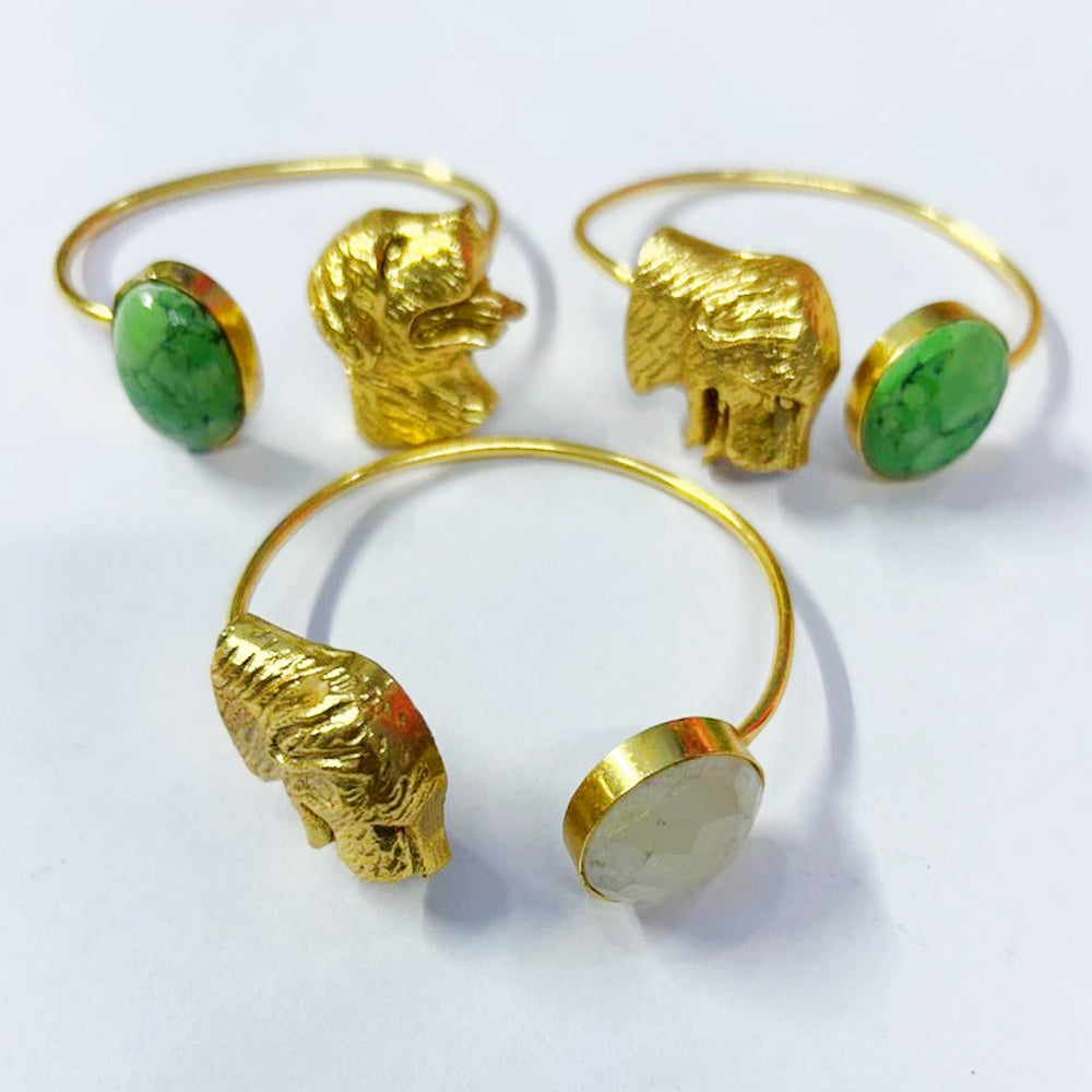 NIKAL FREE GOLD PLATED WILDLIFE CUFF BRACELET WITH SEMI PRECIOUS STONES  WHOLESALE 10 PC WBG0020