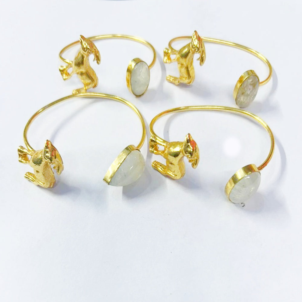 NIKAL FREE GOLD PLATED WILDLIFE CUFF BRACELET WITH SEMI PRECIOUS STONES  WHOLESALE 10 PC WBG0021