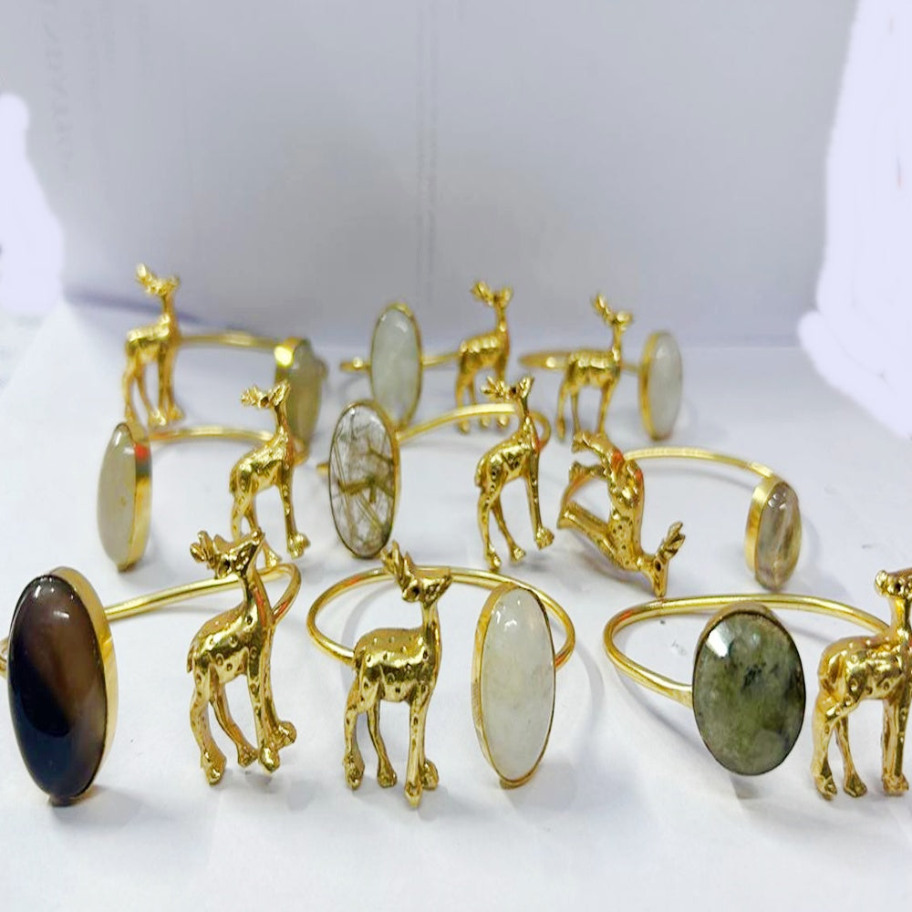 NIKAL FREE GOLD PLATED WILDLIFE CUFF BRACELET WITH SEMI PRECIOUS STONES  WHOLESALE 10 PC WBG0024