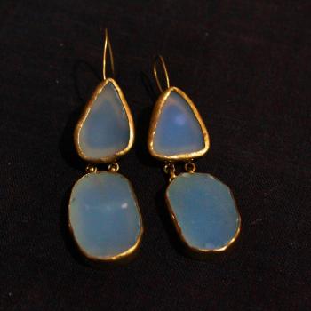 Gold plated blue calci earrings